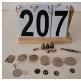 Silver Thimbles ~ Gold Class Ring ~ 6 Chauffer Pin