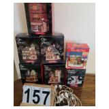 7 Our Town Village Pieces w/ Lights