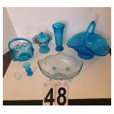 Group of Blue Items w/ Glass Handled Baskets ~
