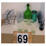 Box w/ Green Botton Glasses ~ Tea Glasses w/ Wire