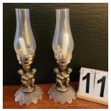 Vintage Neoclassical Regency Brass Cherubs Glass