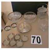 2 Large Silver Edge Bowls ~ Anchor Hocking Cut Gla