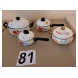 3 Matching Pans Enamel w/ Lids ~ Enamel Coordinate