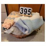 Wicker Basket of Blankets ~ Afghans ~ Pillows