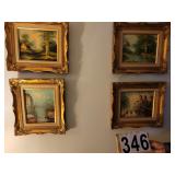 Group of 4 Decorative Oil Paintings 14 X 15 Each