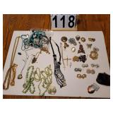 Flat of Jewelry Mostly Brooches ~ Clip on Earrings
