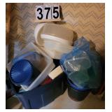 Large Stack of Plastic Ware ~ Blue Tote Plastic Wa