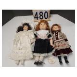 3 Porcelain Doll ~ 1 Has Plaid Dress