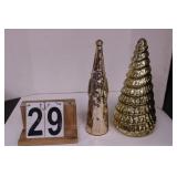 Glass Santa 13"T  & Glass Christmas Tree 13.5"T