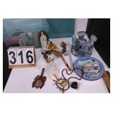 Small Tote of Collectables w/ Dolphin Wall Hanging