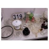 Grey Tote of Glssware w/ Bowls Cake Plate ~ Vases