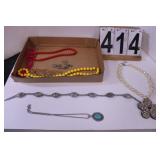 Flat Of Costume Jewelry Includes Red Beads