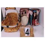 Pair of Dolls 12"T ~ Picnic Basket