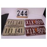 Pairs of License Plates Illinois 1971 ~ Missouri