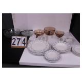 Grey Tote w/ Glassware Includes Pie Pans ~ Plates~