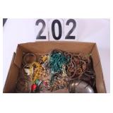 Flat of Costume Jewelry w/ Green Beaded Necklace