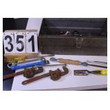 Metal Tool Box W/ Pipe Wrench ~ Screwdriver ~