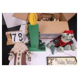 Box of Christmas Decor w/ Frog ~ Santa ~ Candles ~