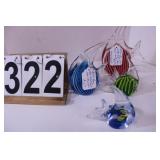 (4) Glass Angel Fish Blue & White  - Red Stripe -