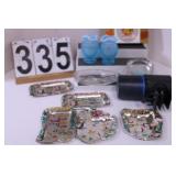 Fish Nosh - State Ashtrays - Blue Hobnail Vases -