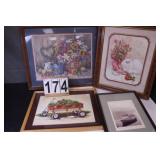 4 Assorted Pictures Includes Western Flyer Wagon