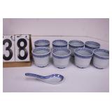 Set of 8 Blue Rice Pattern Ling Lon