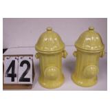 Pair of Yellow Ceramic Fire Hydrant Dog Treat Jars