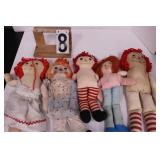 5 Vintage Raggedy Ann & Andy Dolls