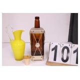 VTG Cased Glass Yellow Pitcher w/ Clear Handle ~