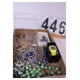 Flat Of Costume Jewelry Includes Yellow Watch