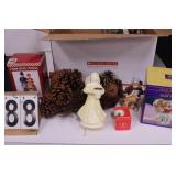 Box of Christmas Decor w/ Angel Stocking Holder ~