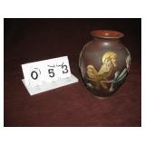 Mettlach vase with Bird and Flowers. Stands 8"