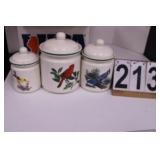3 Piece Canister Set Small One Has Crack -