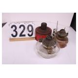 3 Oil Lamps Includes Red Lamp No Chimneys