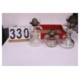 3 Oil Lamps Includes Clear Hob Nail No Chimneys