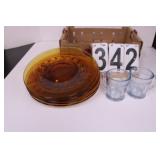 Amber Sandwhich Plates - Clear Glasses