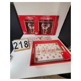 2 Lighted Stag Heads - Wood Tray - Sign