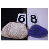 VTG Blue Beaded Change Purse - White Beaded -
