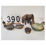 Hen On Nest - Brass Bell - Pair Of Duck Trinket -