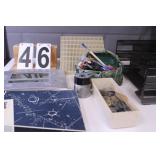 Box Of Office Supplies Includes Clock - Pens -