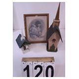 2 Decorative Church Bird Houses - Jesus Picture