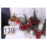 Box W/ Candle Holders - Basket - Artificial Flower