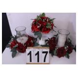 Box W/ Artificial Flowers - Candle Holders