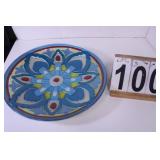 Glass Bowl Blue Floral Center Piece 16"