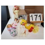 Box Of Dolls W/ Plush Duck