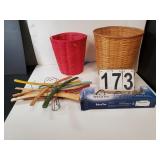 Basket w/ Wooden Hangers ~ Curling Iron ~ Red