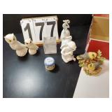 Box Of Collectibles Includes Owls - Bells - Candle