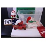 Tote of Christmas Decor W/ Stocking ~ Bath Santa