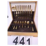 Service for 8 Gold Tone Tableware in Wooden Box