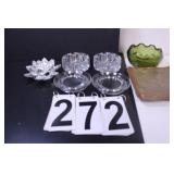 Candle Holder - 4 Ashtrays - Green Bowl - Brown-